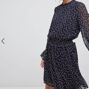 Y.A.S Tall printed mini soft skater, Smocked Navy Dress